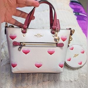 Euc Coach Mini Gallery Striped Heart ❤️Crosby With Matching Coin Purse Included